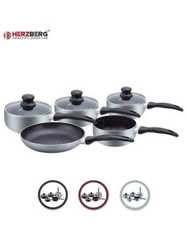 Herzberg HG-5003SL  Batterie de cuisine en marbre 8 pièces Argent