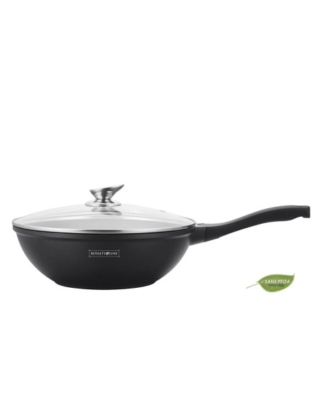 Royalty Line RL-BW32M Wok de revêtement en marbre avec couvercle en verre 32cm