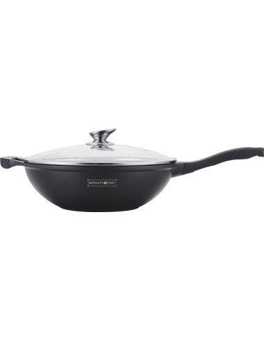 Royalty Line RL-BW32M Wok de revêtement en marbre avec couvercle en verre 32cm