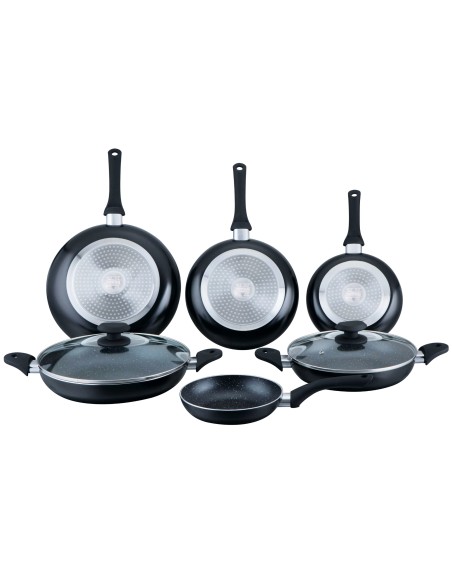 Herzberg Ensemble de poêles à frire enduites de marbre 8 pièces Noire