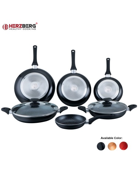 Herzberg Ensemble de poêles à frire enduites de marbre 8 pièces Noire