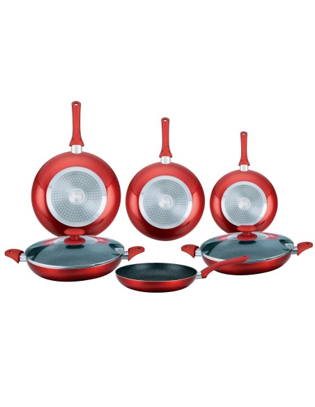 Herzberg Ensemble de poêles à frire enduites de marbre 8 pièces Rouge