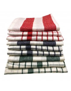 Cenocco CC-9068 9 Ensemble D'essuie-tout en Coton à Rayures et Carreaux Vintage Blanc