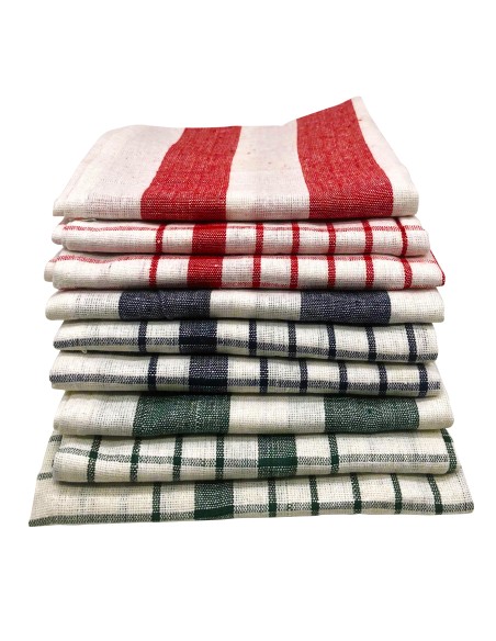 Cenocco CC-9068 9 Ensemble D'essuie-tout en Coton à Rayures et Carreaux Vintage Blanc