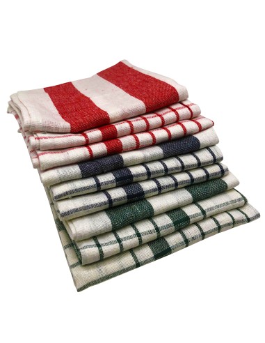 Cenocco CC-9068 9 Ensemble D'essuie-tout en Coton à Rayures et Carreaux Vintage Blanc