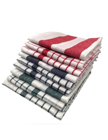 Cenocco CC-9068 9 Ensemble D'essuie-tout en Coton à Rayures et Carreaux Vintage Blanc