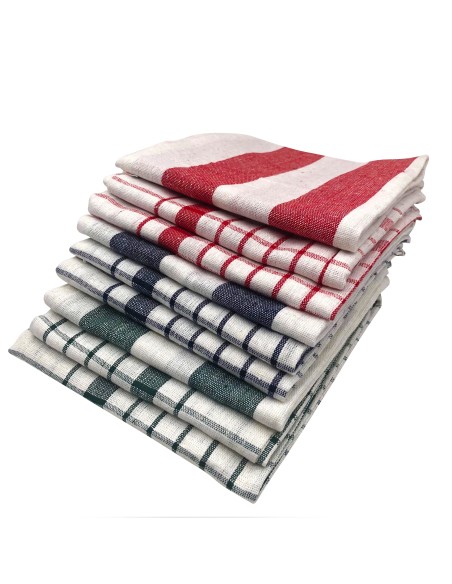 Cenocco CC-9068 9 Ensemble D'essuie-tout en Coton à Rayures et Carreaux Vintage Blanc