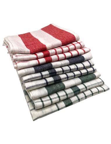 Cenocco CC-9068 9 Ensemble D'essuie-tout en Coton à Rayures et Carreaux Vintage Blanc