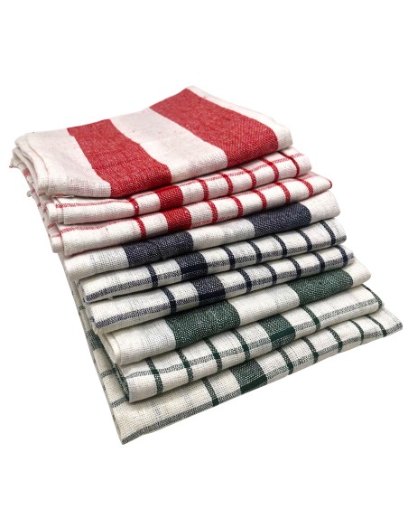 Cenocco CC-9068 9 Ensemble D'essuie-tout en Coton à Rayures et Carreaux Vintage Blanc