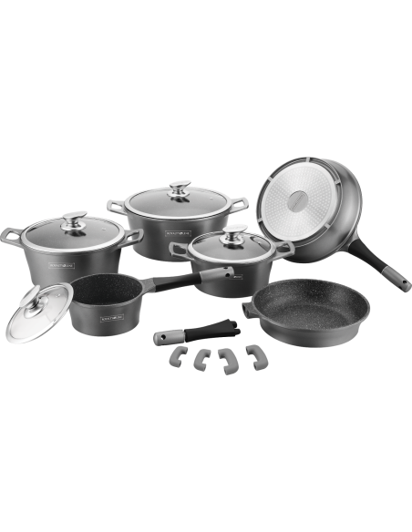 Royalty Line RL-ES1014M Batterie de cuisine en revêtement de marbre 14 pcs Argent