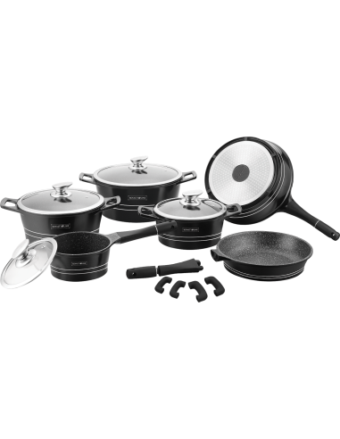 Royalty Line RL-ES1014M Batterie de cuisine en revêtement de marbre 14 pcs Argent