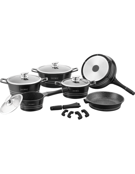 Royalty Line RL-ES1014M Batterie de cuisine en revêtement de marbre 14 pcs Argent