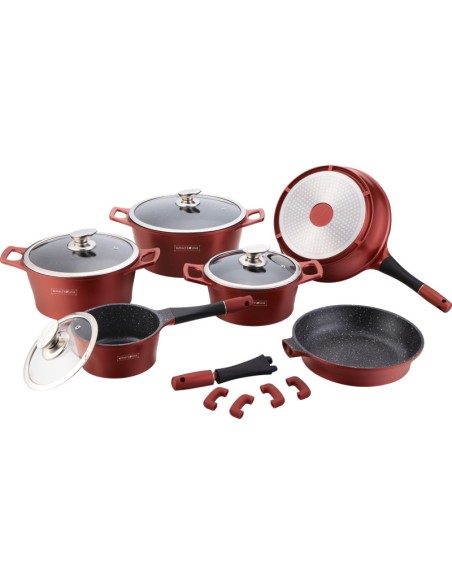 Royalty Line RL-ES1014M Batterie de cuisine en revêtement de marbre 14 pcs Argent