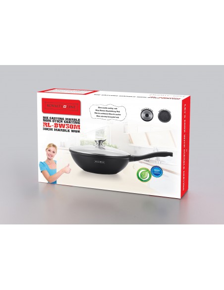 Royalty Line RL-BW30M Plaque de Cuisson au Wok avec Revêtement en Marbre 30 cm