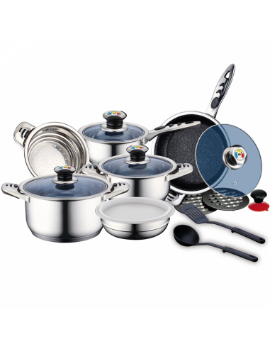 Royalty Line RL-16RGNM Batterie de Cuisine en Acier Inoxydable de Première Qualité 16 Pièces