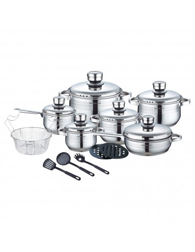 Royalty Line RL-1802 Batterie de cuisine en acier inoxydable de 18 pièces avec divers ustensiles