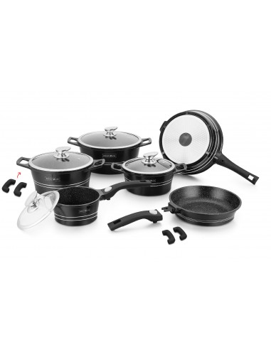 Royalty Line RL-ES2014M Batterie de cuisine en marbre 14 pièces Rouge/Noir