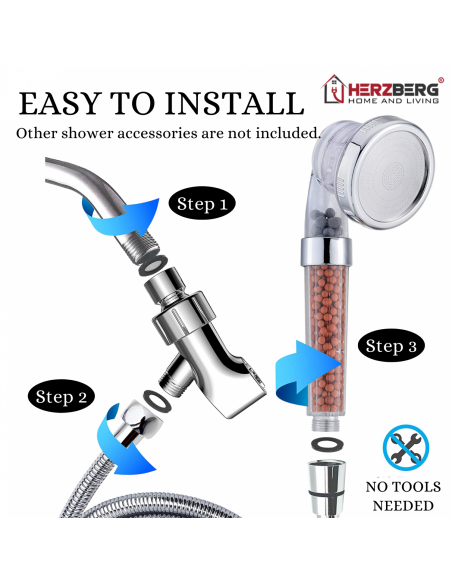 Herzberg HG-5032 Pomme de Douche Minéralisée à 3 Modes