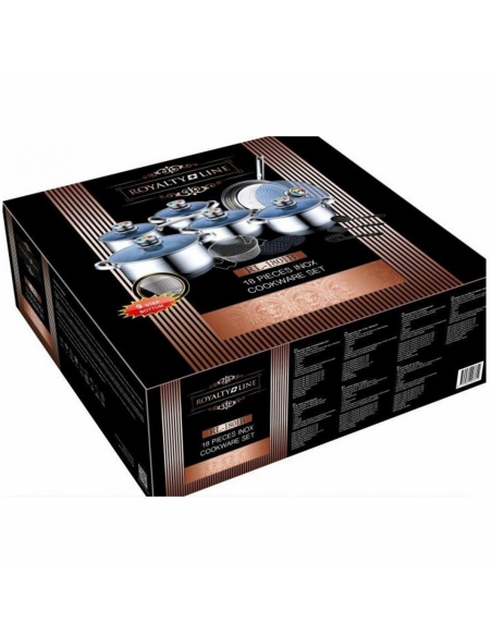 Royalty Line RL-1801B  Batterie de cuisine 18 pièces en acier inoxydable avec couvercle en verre