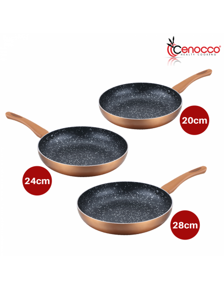 Cenocco Ensemble De 3 Poêles à Frire Avec Revêtement En Marbre Noire