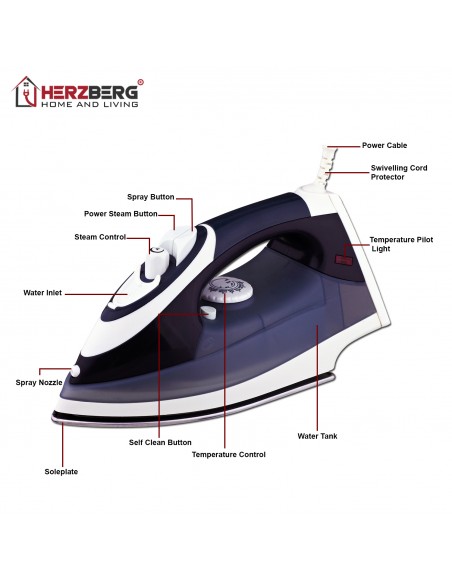 Herzberg HG-8037 Fer à vapeur 2200W Bleu Foncé