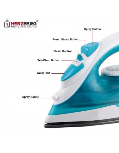 Herzberg HG-8038 Fer à Vapeur 1400W Turquoise