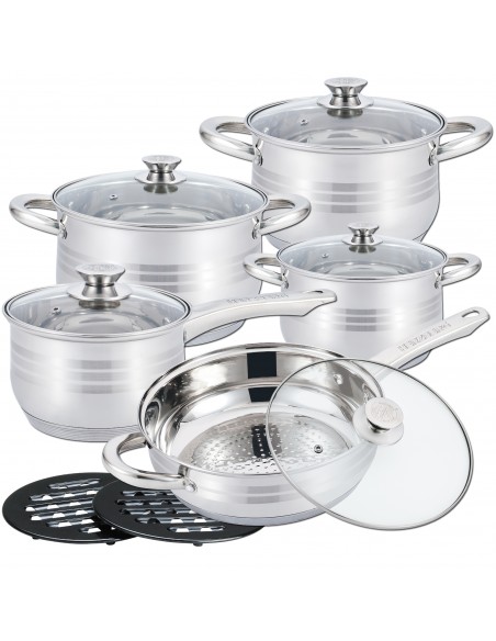 Herzberg Batterie de Cuisine 12 Pièces en Acier Inoxydable