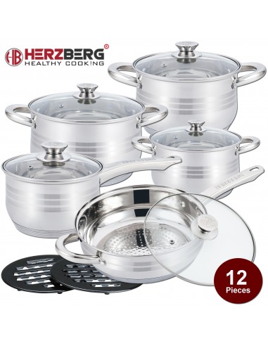 Herzberg Batterie de Cuisine 12 Pièces en Acier Inoxydable