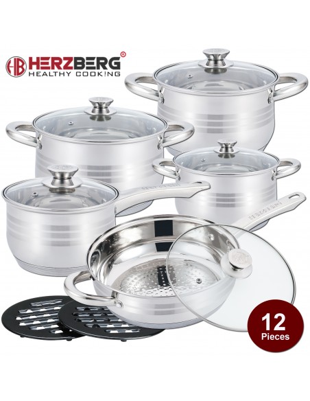 Herzberg Batterie de Cuisine 12 Pièces en Acier Inoxydable