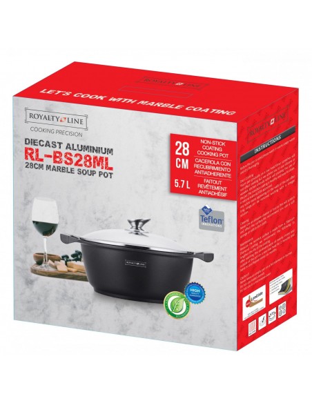 Royalty Line RL-BS28M Marmite Enduite Avec Couvercle En Verre 28cm