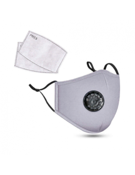 PM2.5M Masque en Coton Lavable Avec Filtres en Carbone 2 Gris