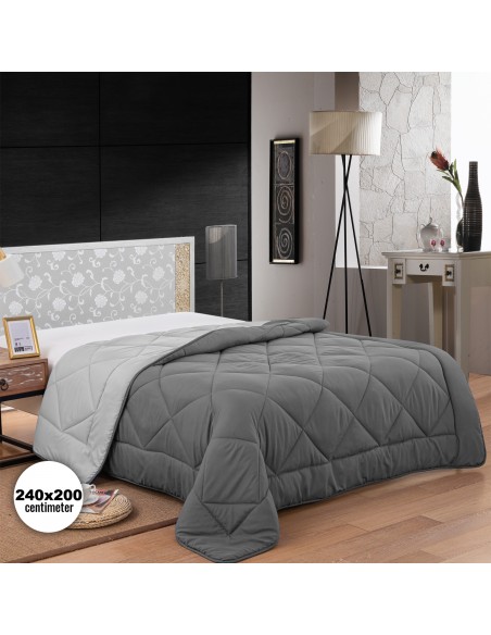 Herzberg HG-2420BCO Couette En Microfibre Bicolore 240x200cm Gris