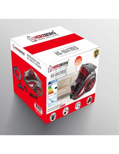 Herzberg HG-8047RED Aspirateur Sans Sac Multi-Cyclone