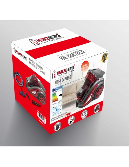 Herzberg HG-8047RED Aspirateur Sans Sac Multi-Cyclone