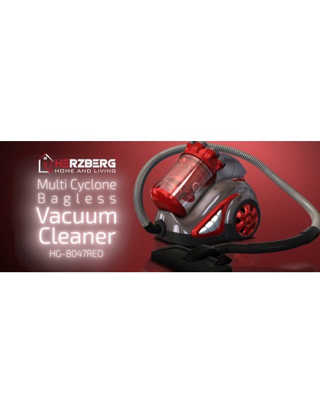 Herzberg HG-8047RED Aspirateur Sans Sac Multi-Cyclone