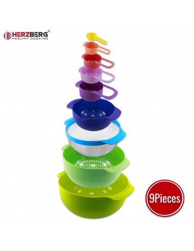 Herzberg Ensemble de bols et tasses à mesurer 9 en 1
