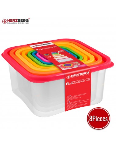 Herzberg Ensemble de contenants carrés 8 en 1 pour aliments