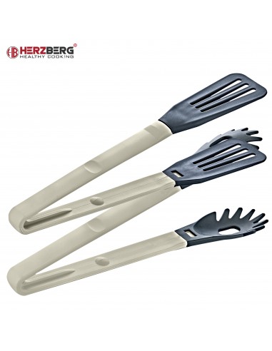 Herzberg HG-2N1CK4GRE Cooking Pince à vaisselle 2 en 1 en nylon gris