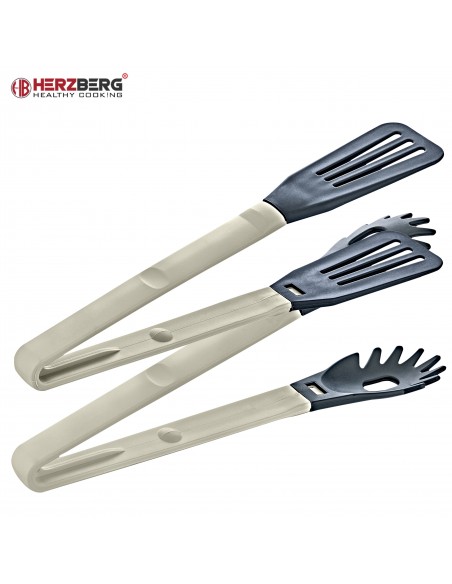 Herzberg HG-2N1CK4GRE Cooking Pince à vaisselle 2 en 1 en nylon gris