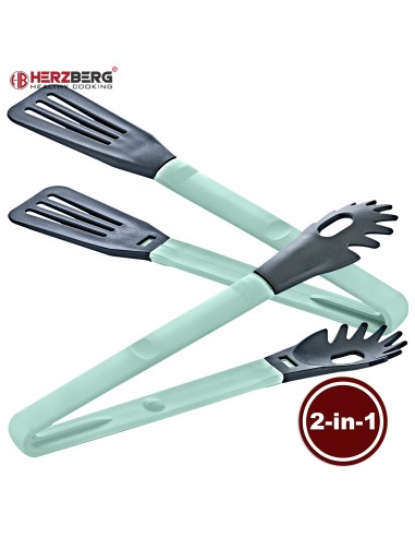 Herzberg HG-2N1CK4BLU Cooking Pince à vaisselle 2 en 1 en nylon bleu