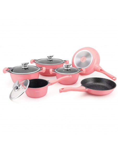 Royalty Line RL-BS1010M Batterie de cuisine 10 pièces à revêtement céramique Rose