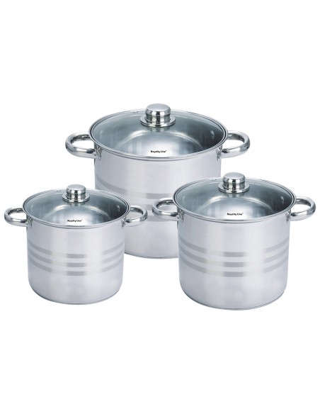 Royalty Line Ensemble de 6 pots en acier inoxydable avec couvercles en verre
