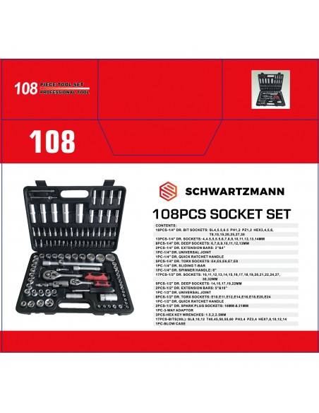 Schwartzman Ensemble d'outils à main de 108 pièces