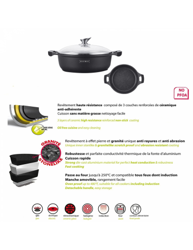 Royalty Line RL-BR30M  Marmite À Soupe Peu Profonde En Marbre 30cm