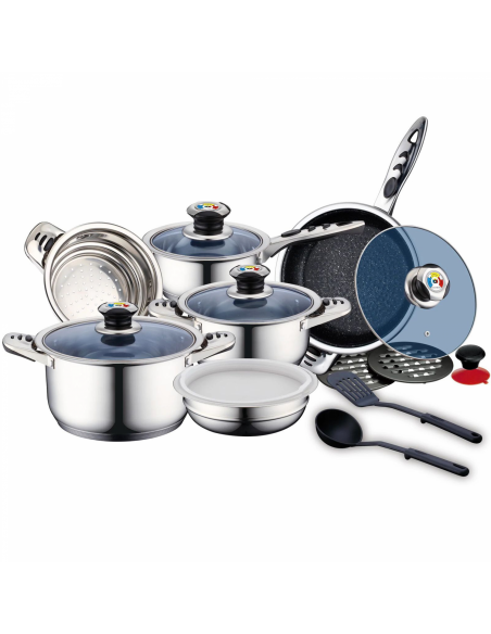 Royalty Line RL-16RGNM Batterie de Cuisine en Acier Inoxydable de Première Qualité 16 Pièces