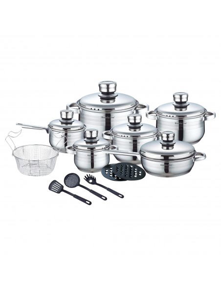 Royalty Line RL-1802 Batterie de cuisine en acier inoxydable de 18 pièces avec divers ustensiles
