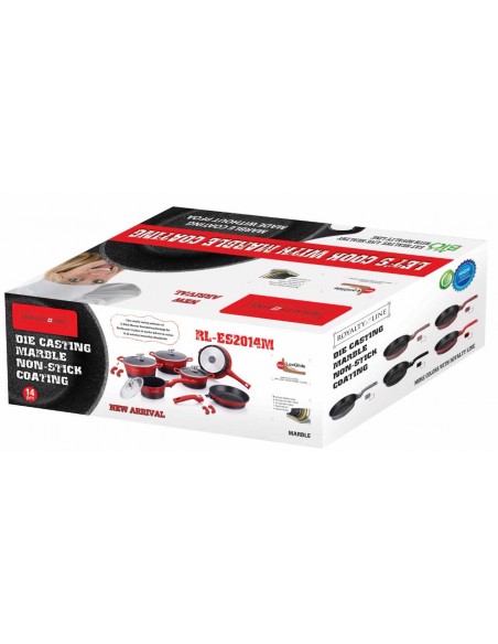 Royalty Line RL-ES2014M Batterie de cuisine en marbre 14 pièces Rouge/Noir