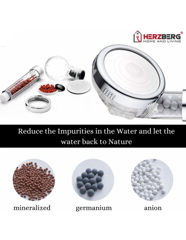 Herzberg HG-5032 Pomme de Douche Minéralisée à 3 Modes