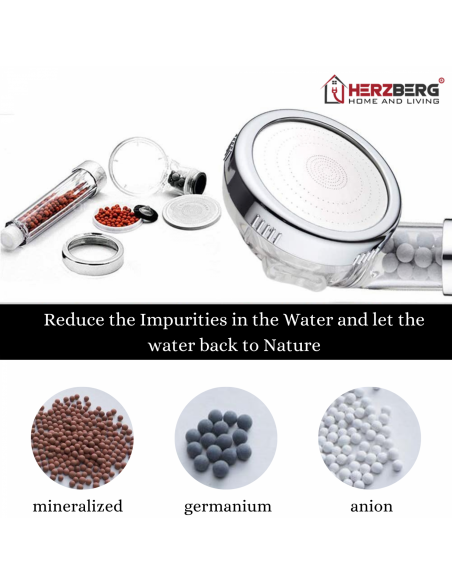 Herzberg HG-5032 Pomme de Douche Minéralisée à 3 Modes