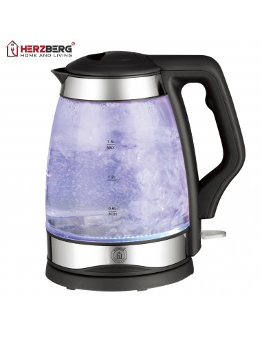 Herzberg HG-5044 Bouilloire Electrique en Verre de 1.8L Avec Indicateur Lumineux à LED